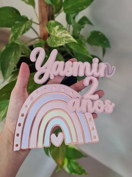 Topo de Bolo Arco Iris Boho
