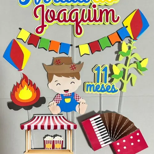 Topo de Bolo Arraiá Menino Festa Junina
