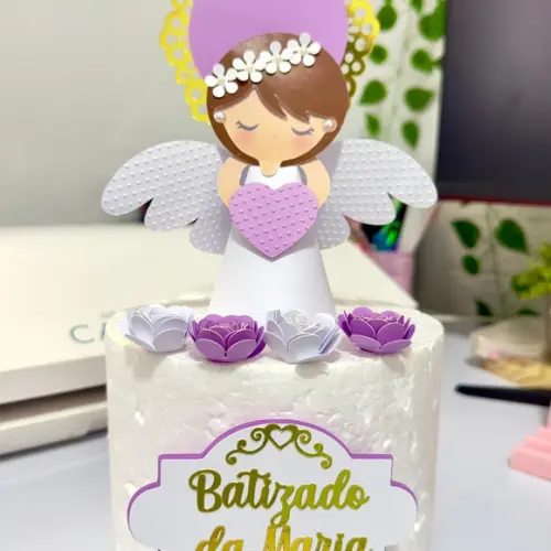 Topo de Bolo Batizado Anjinha 3d