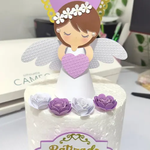 Topo de Bolo Batizado Anjinha 3d