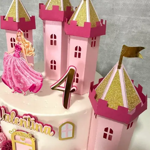 Topo de Bolo Barbie Castelo Luxo 3d