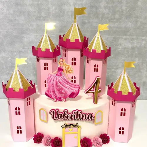 Topo de Bolo Barbie Castelo Luxo 3d