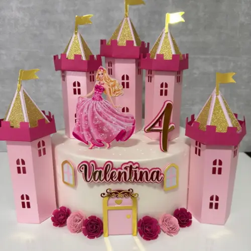 Topo de Bolo Barbie Castelo Luxo 3d