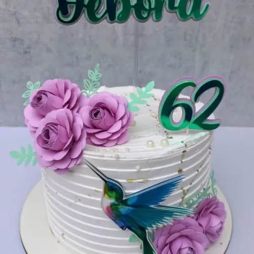 Topo de Bolo Beija Flor com Rosas