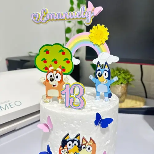 Topo de Bolo Bluey e Bingo