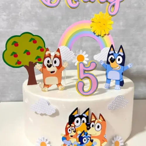 Topo de Bolo Bluey e Bingo