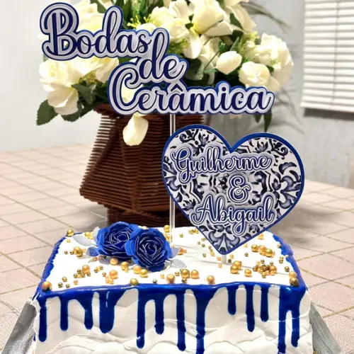 Topo de Bolo Bodas de Cerâmica