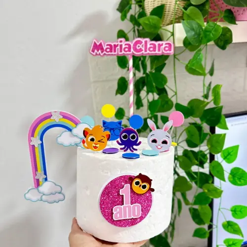 Topo de Bolo Bolofofos Arco Íris Menina