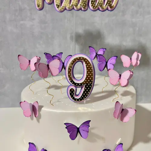 Topo de Bolo Borboletas Rosa e Lilas