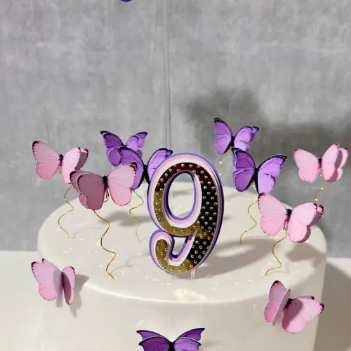 Topo de Bolo Borboletas Rosa e Lilas