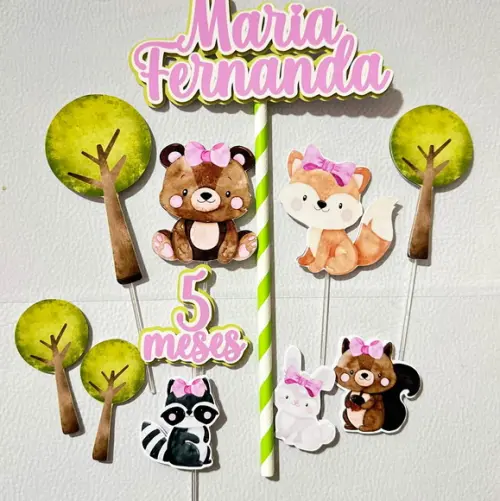 Topo de Bolo Bosque Floresta Menina