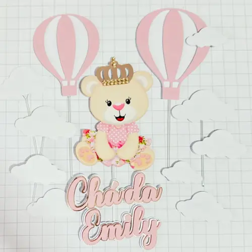 Topo de Bolo Chá de Bebê Princesa e Balão