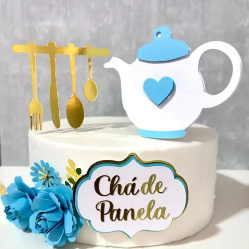 Topo de Bolo Chá de Panela com Flores