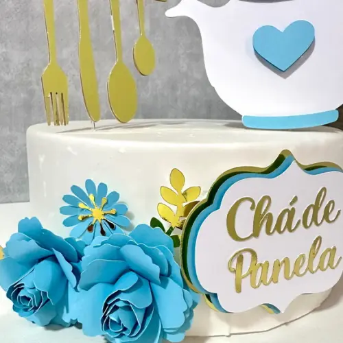 Topo de Bolo Chá de Panela com Flores