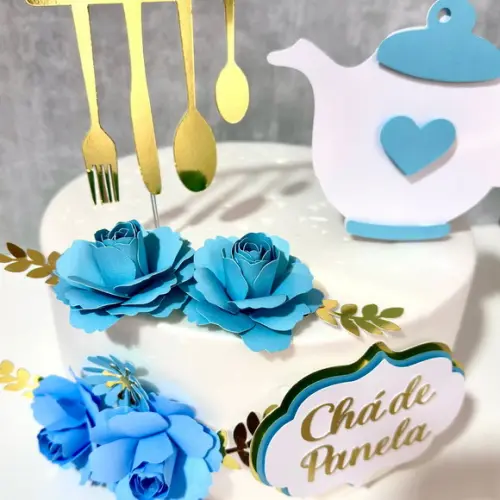 Topo de Bolo Chá de Panela com Flores