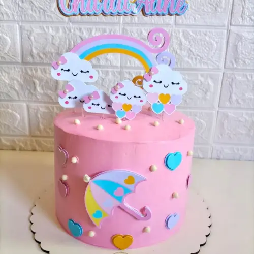 Topo de Bolo Chuva de Amor Arco Iris
