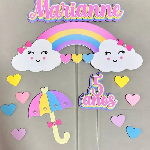 Topo de Bolo Chuva de Amor Arco Iris