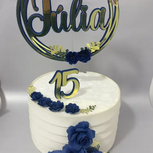 Topo de Bolo Circular 15 Anos Azul