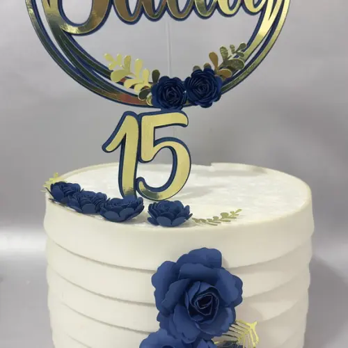 Topo de Bolo Circular 15 Anos Azul