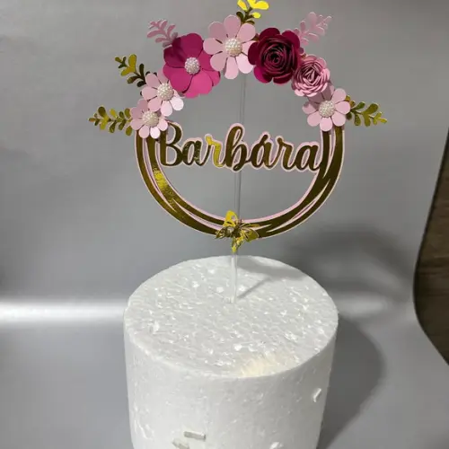 Topo de Bolo Circular Flores