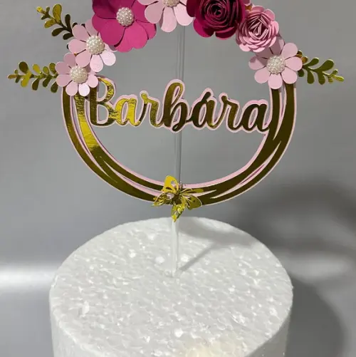 Topo de Bolo Circular Flores