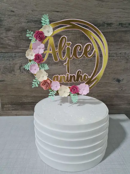 Topo de Bolo Circular Flores