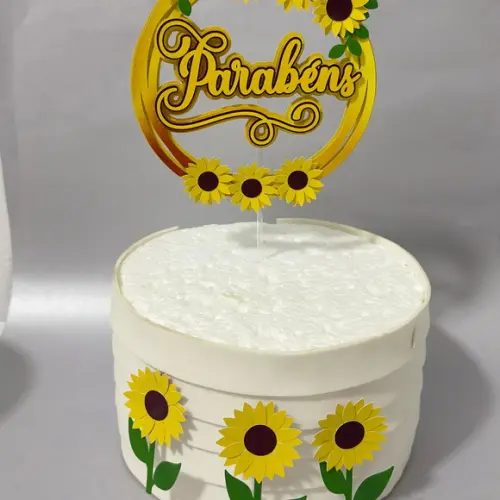 Topo de Bolo Circular Girassol