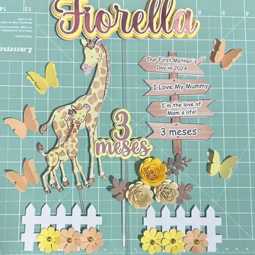 Topo de Bolo Girafa Mamãe e Bebê