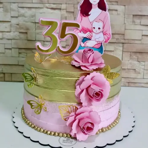 Topo de Bolo Mãe com Bebê e Flores