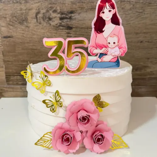Topo de Bolo Mãe com Bebê e Flores