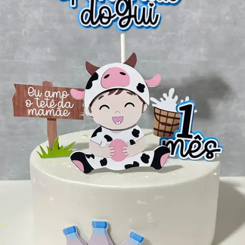 Topo de Bolo Open Milk Vaquinha Tete