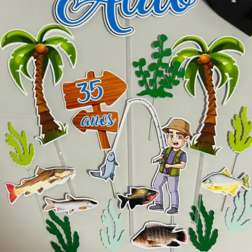 Topo de Bolo Pesca Pescador Pescaria