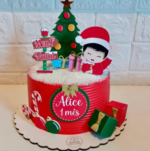 Topo de Bolo Primeiro Natal Menina