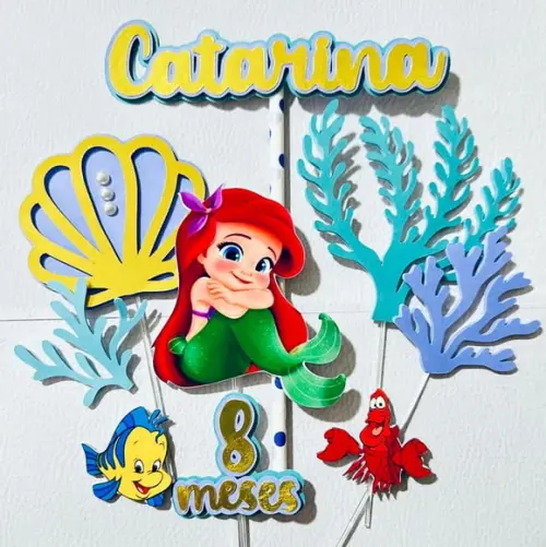 Topo de Bolo Sereia Ariel