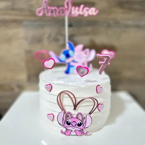 Topo de Bolo Stitch e Angel 3d
