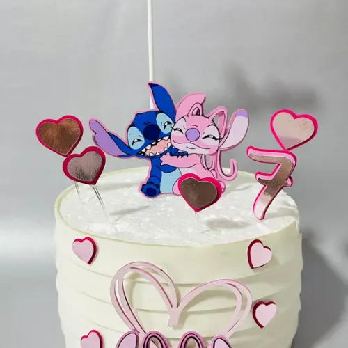 Topo de Bolo Stitch e Angel 3d