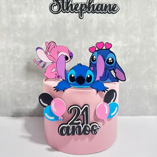 Topo de Bolo Stitch e Angel Bexiga