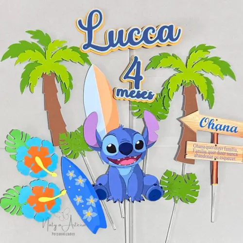 Topo de Bolo Stitch Ohana
