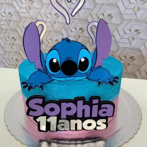 Topo de Bolo Stitch Roxo e Prata