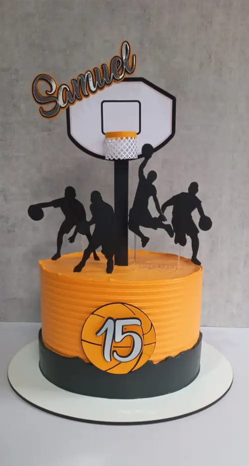Topo de Bolo Basquete Esporte Cesta 3D