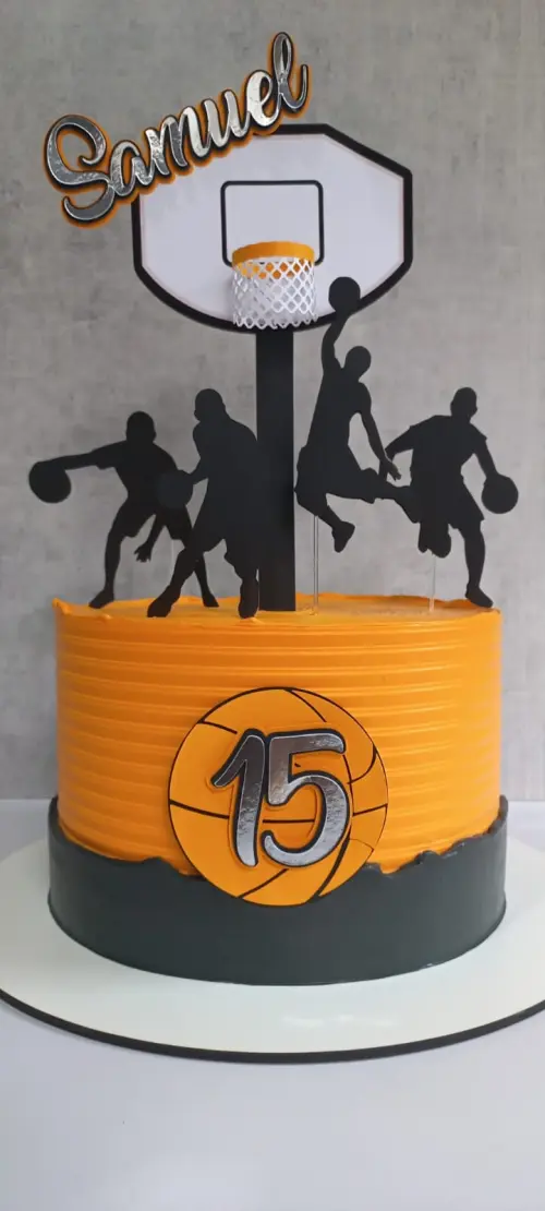 Topo de Bolo Basquete Esporte Cesta 3D