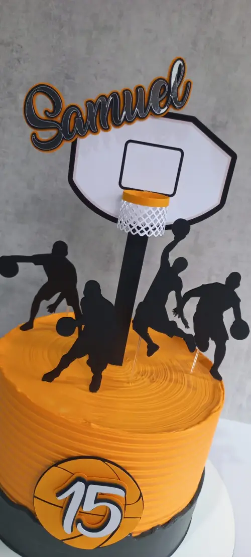 Topo de Bolo Basquete Esporte Cesta 3D