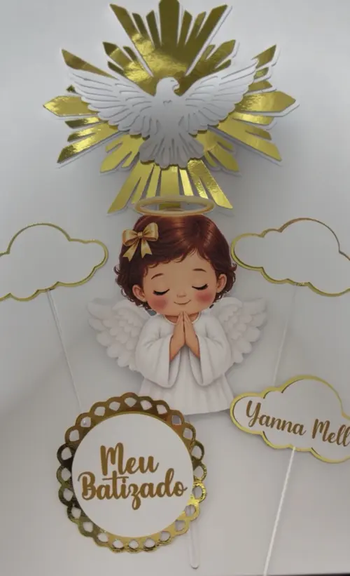 Topo de Bolo Topper Batizado Menina