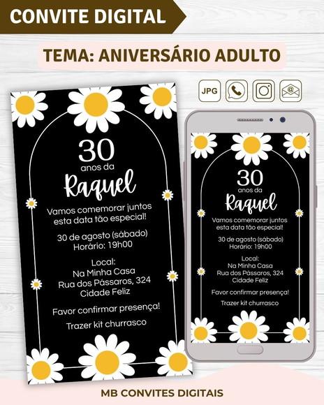 Convite Digital Aniversário Adulto Feminino (margaridas)