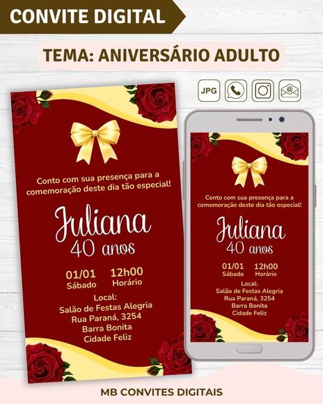 Convite Digital Aniversário Adulto Feminino (marsala)