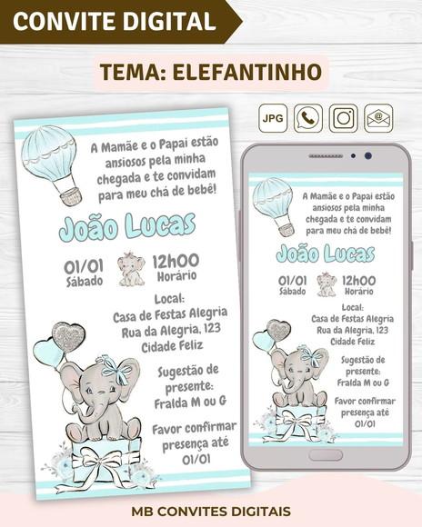 Convite Digital Chá de Bebê Elefantinho Menino