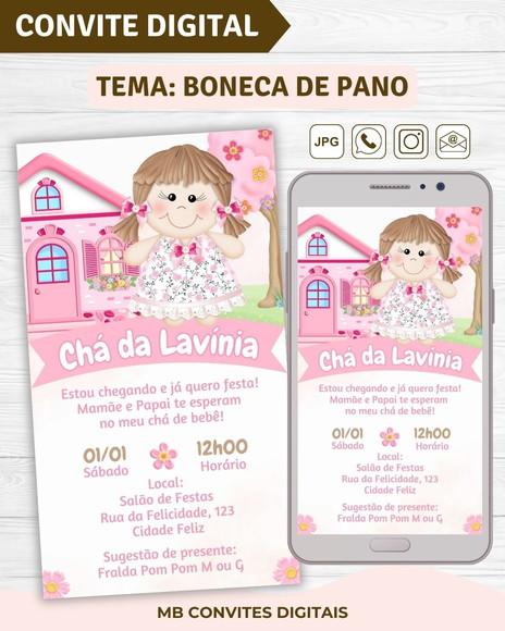 Convite Digital Chá de Bebê Boneca de Pano