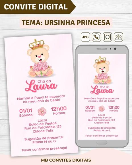 Convite Digital Chá de Bebê Menina Ursinha Princesa (01)
