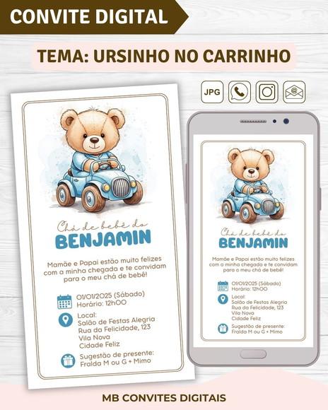 Convite Digital Chá de Bebê Ursinho no Carrinho (01)