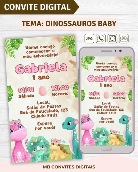 Convite Digital Dinossauros Baby Menina (01)